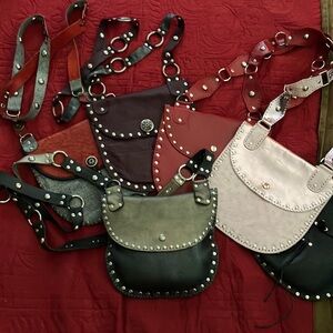 Studded Leather Crossbody Bag - Black, Red, Cream